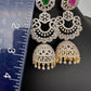 American Diamond Finish Color Stone Jhumka Earings - Green