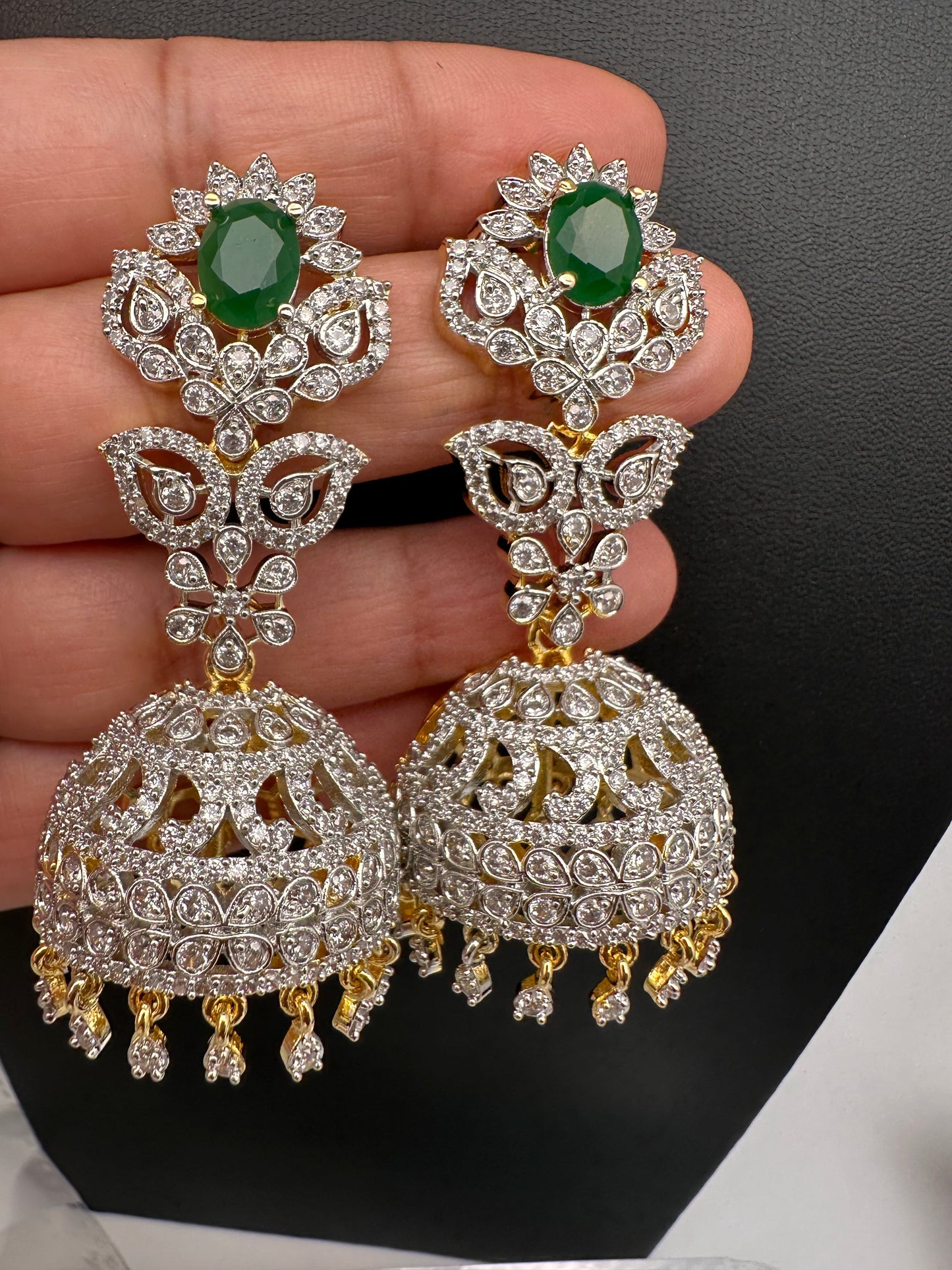 CZ Jhumki Color Stone Earings - Green