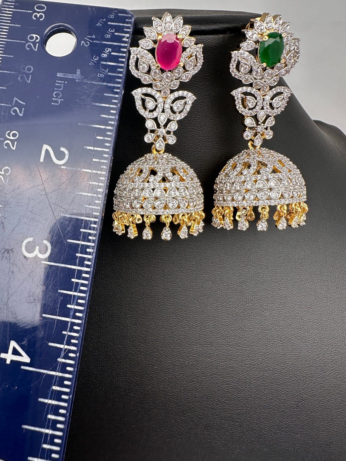 CZ Jhumki Color Stone Earings - Green