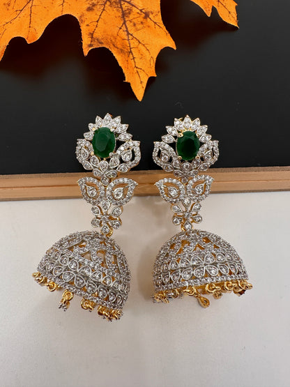 CZ Jhumki Color Stone Earings - Green