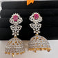 CZ Jhumki Color Stone Earings - Red