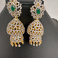 CZ Double Jhumka Green Emerald Earings