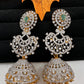 AD Jhumki Color Stone Earings - Green