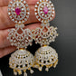 AD Jhumki Color Stone Earings - Red