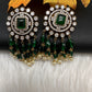 AD Color Stone Kundan Jhumki Earings - Green