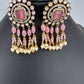 AD Color Stone Kundan Jhumki Earings - Pink