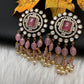 AD Color Stone Kundan Jhumki Earings - Pink