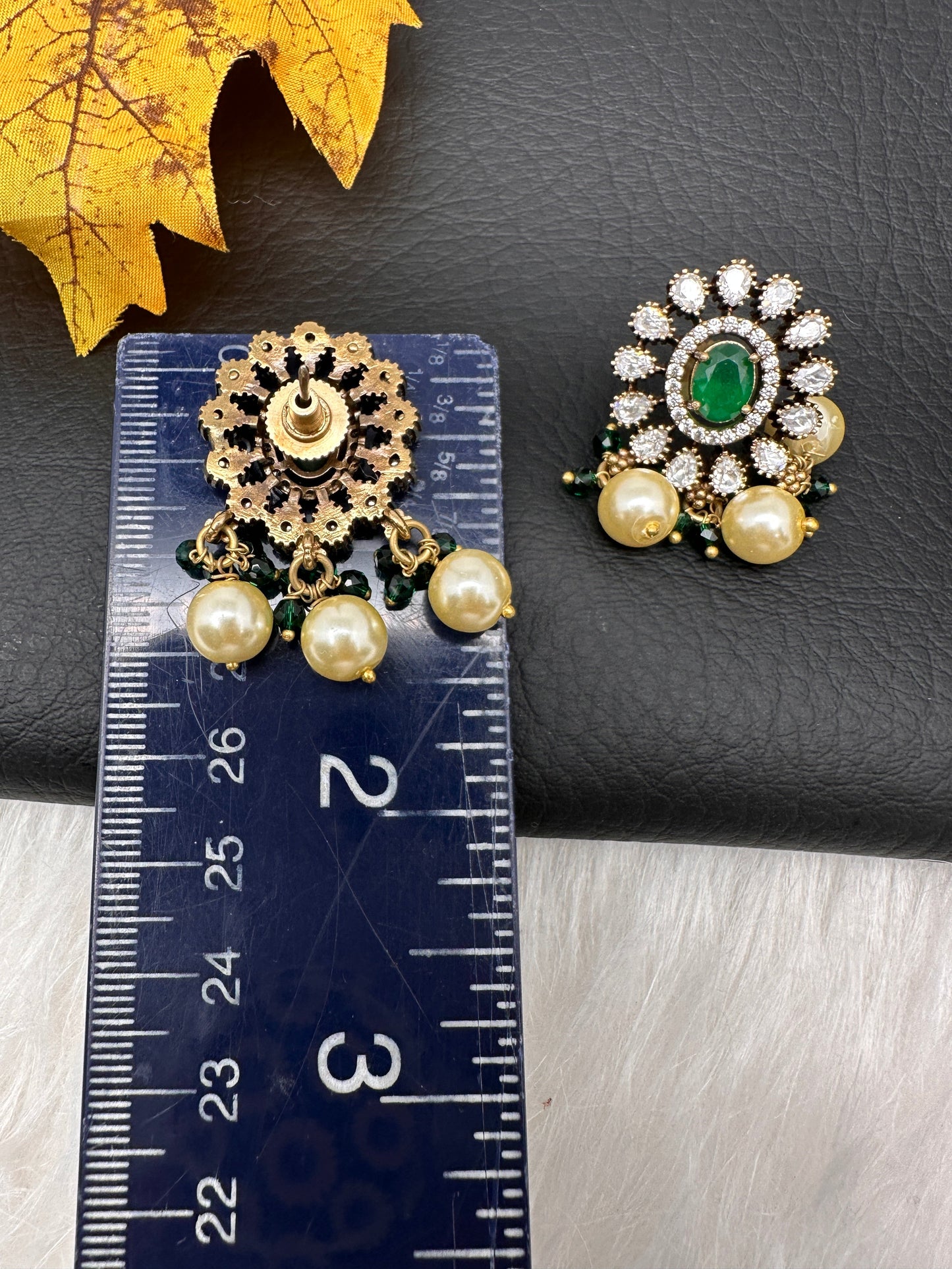 AD Color Stone Moissanite Earrings - Green