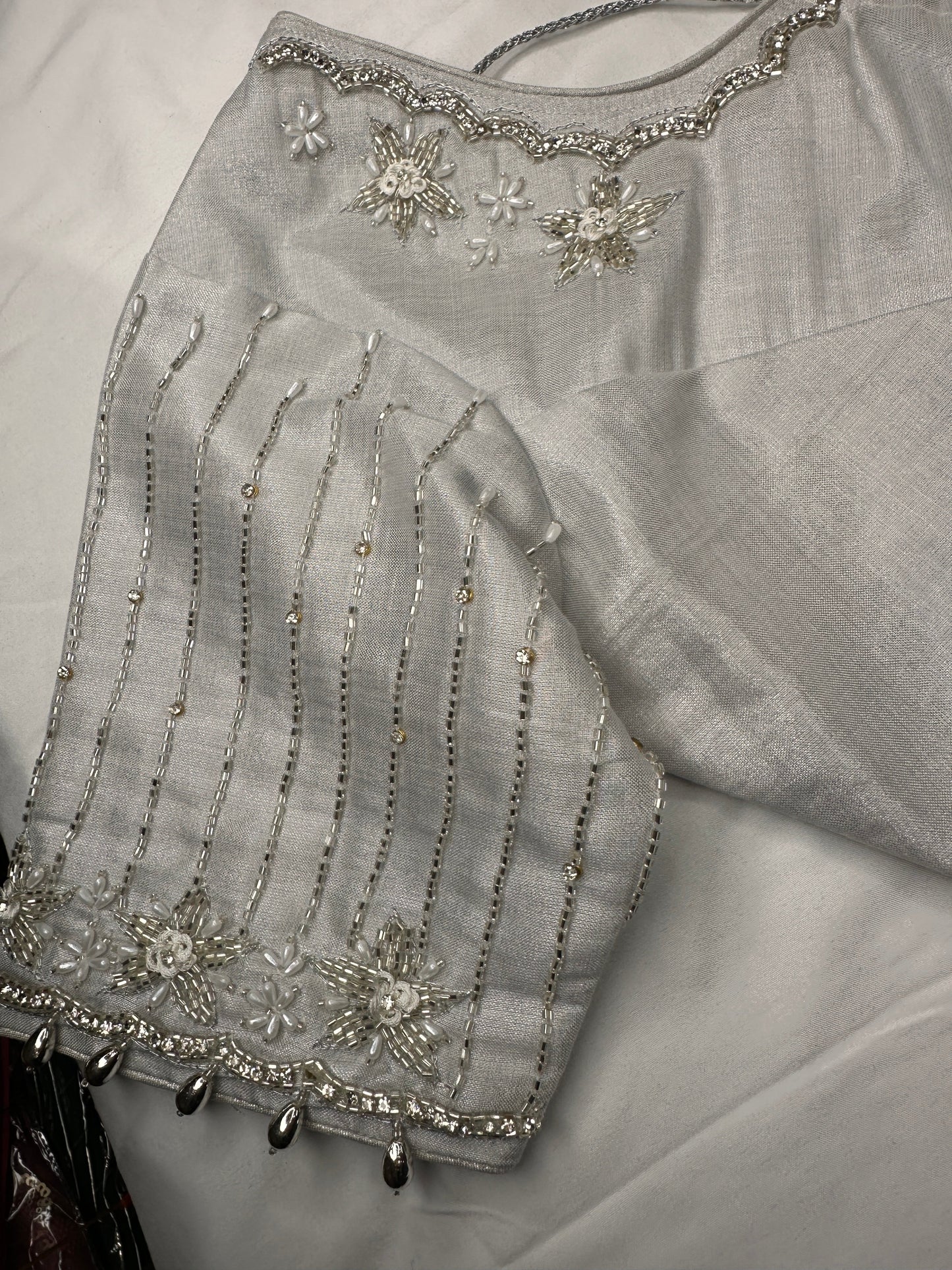 Silver Maggam work blouse