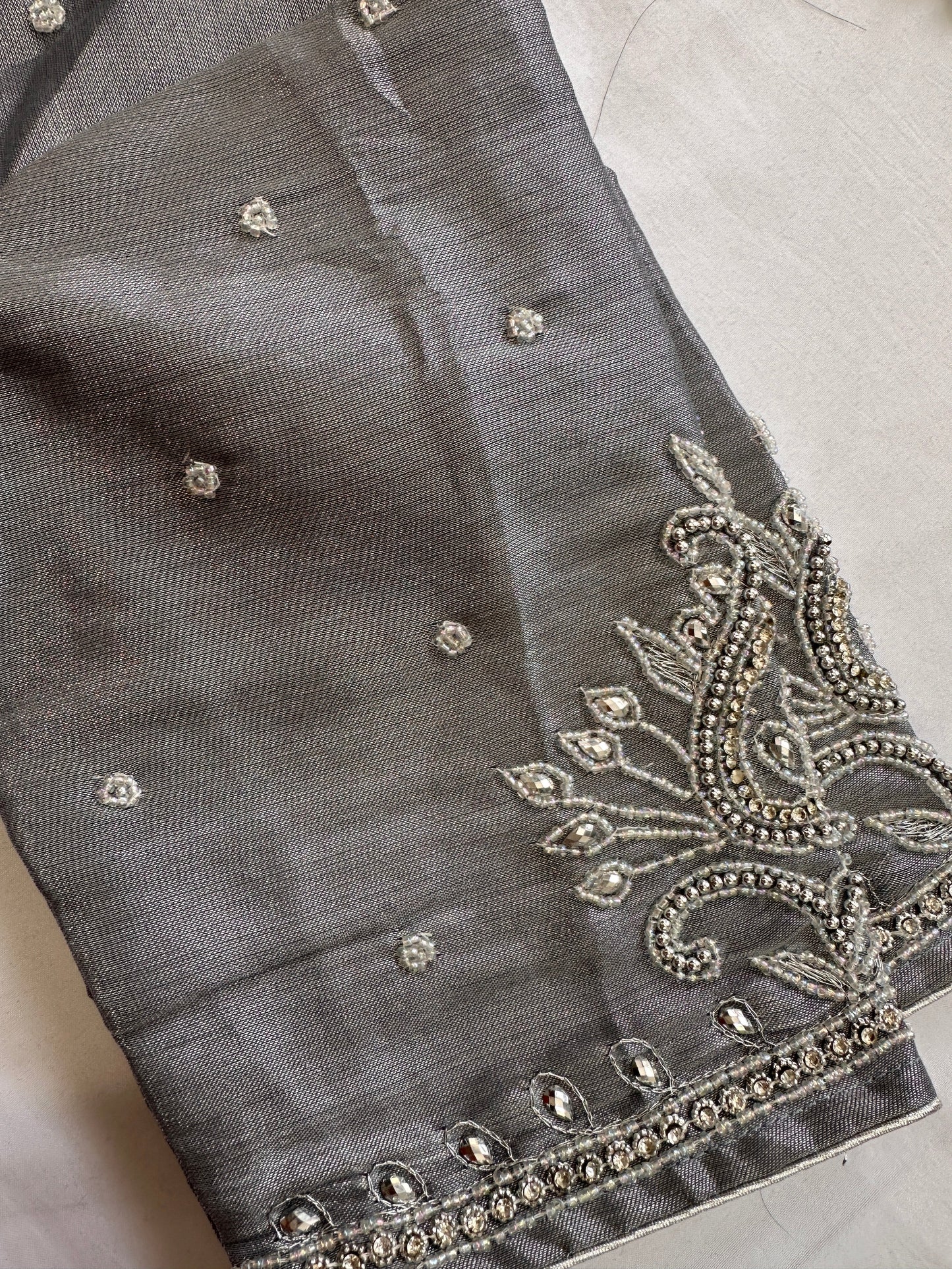 Grey Silver Aari work blouse