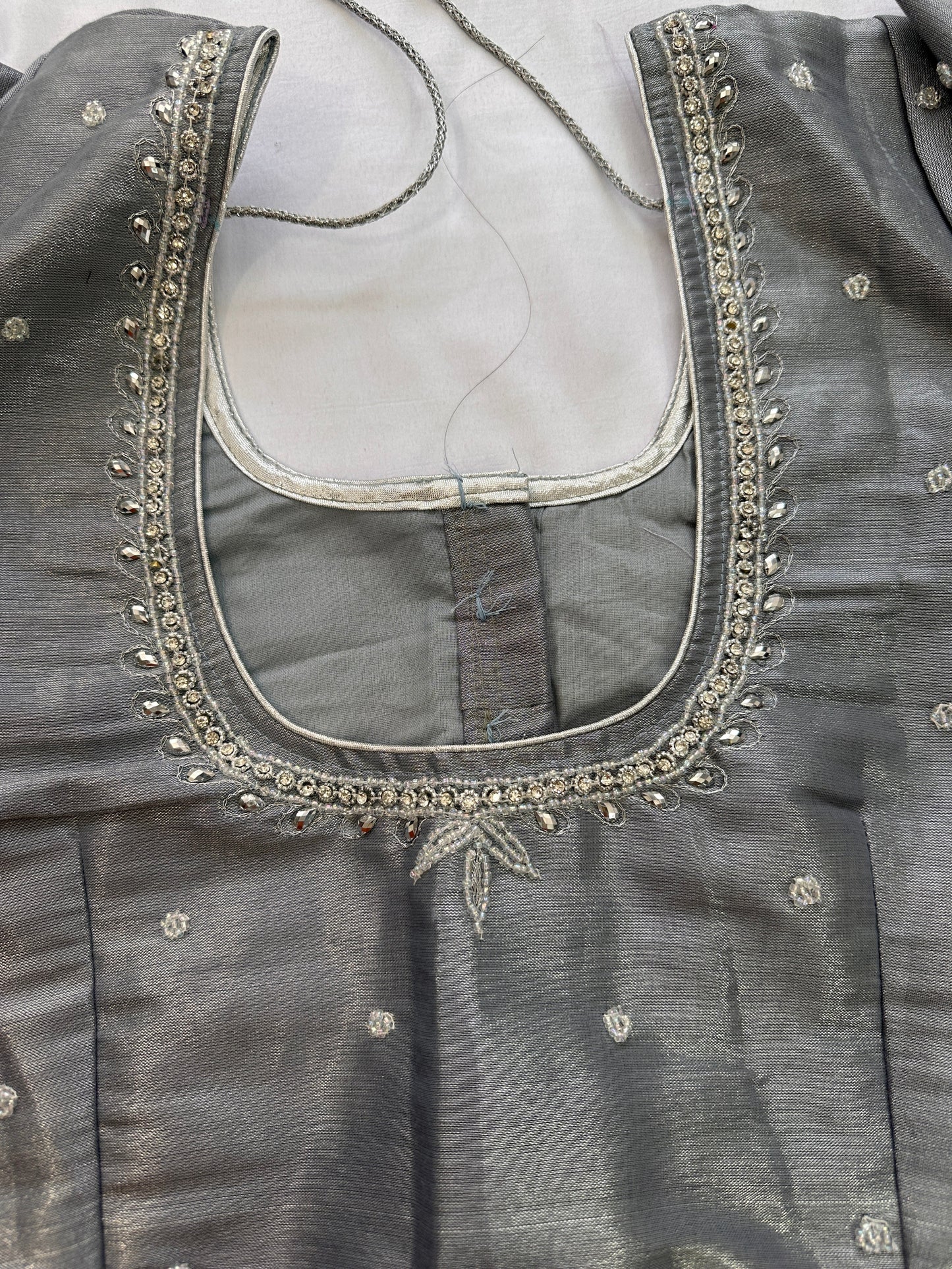 Grey Silver Aari work blouse