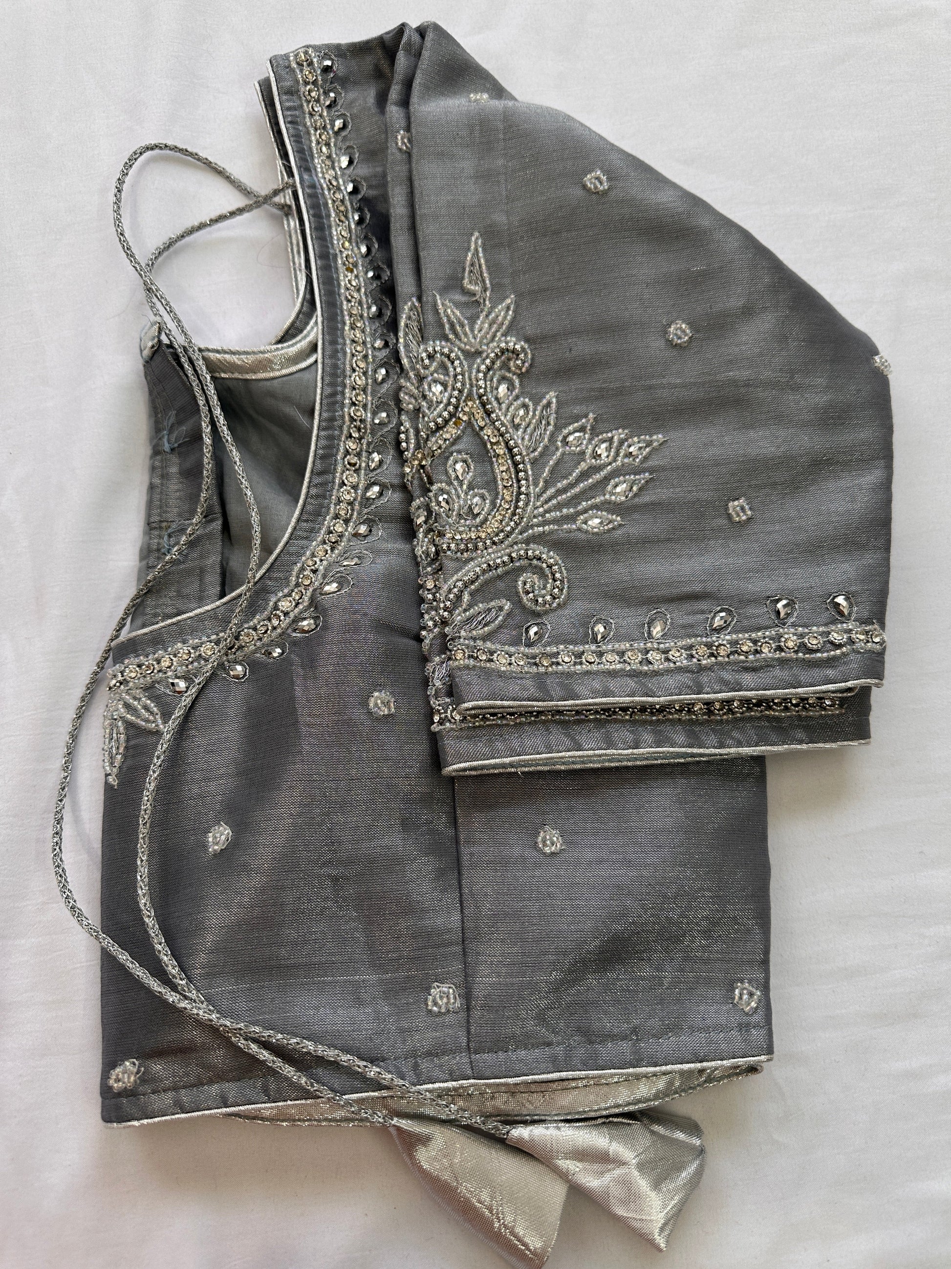 Grey Silver Aari work blouse