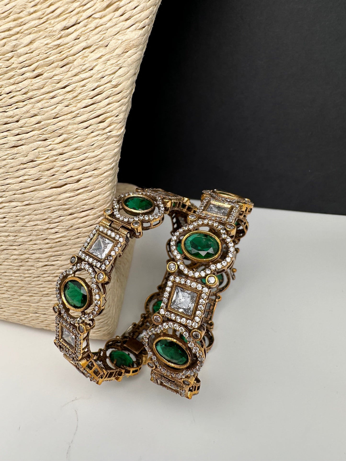 American Diamond Emerald Mehendi FInish Bangles