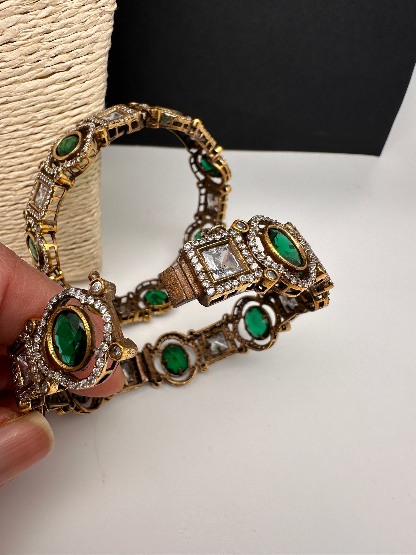 American Diamond Emerald Mehendi FInish Bangles