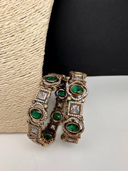 American Diamond Emerald Mehendi FInish Bangles