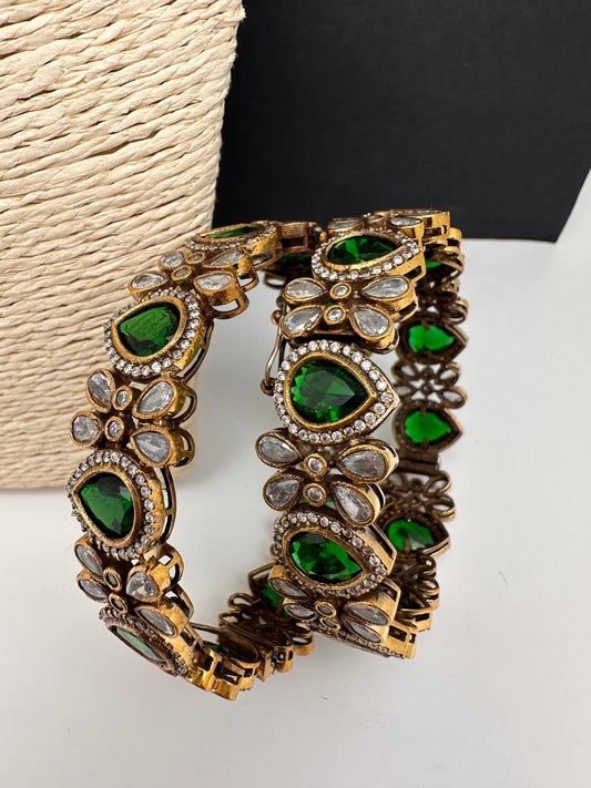 American Diamond Emerald Mehendi FInish Bangles