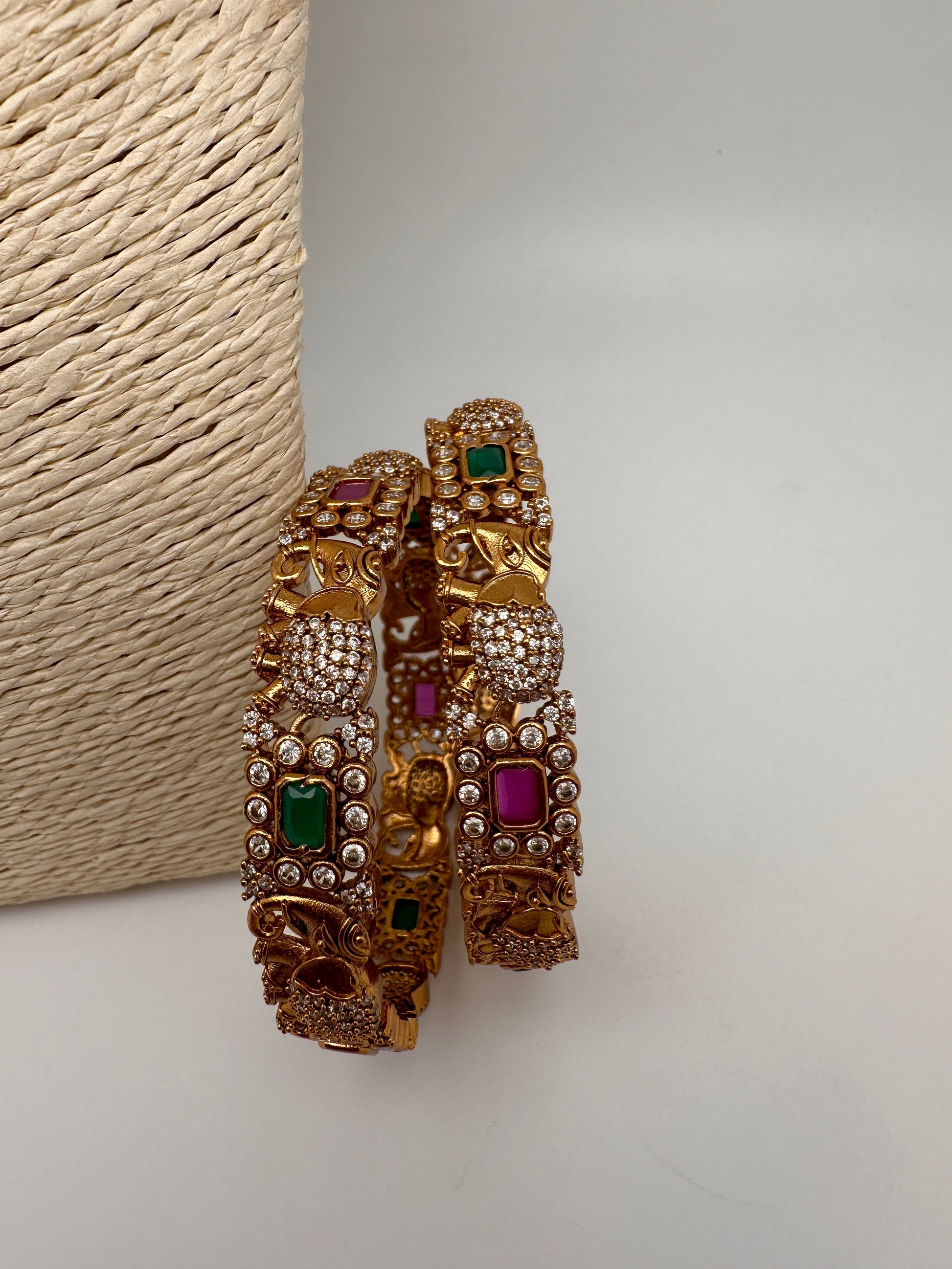 CZ Matte Multi Color Elephant Pattern Bangles