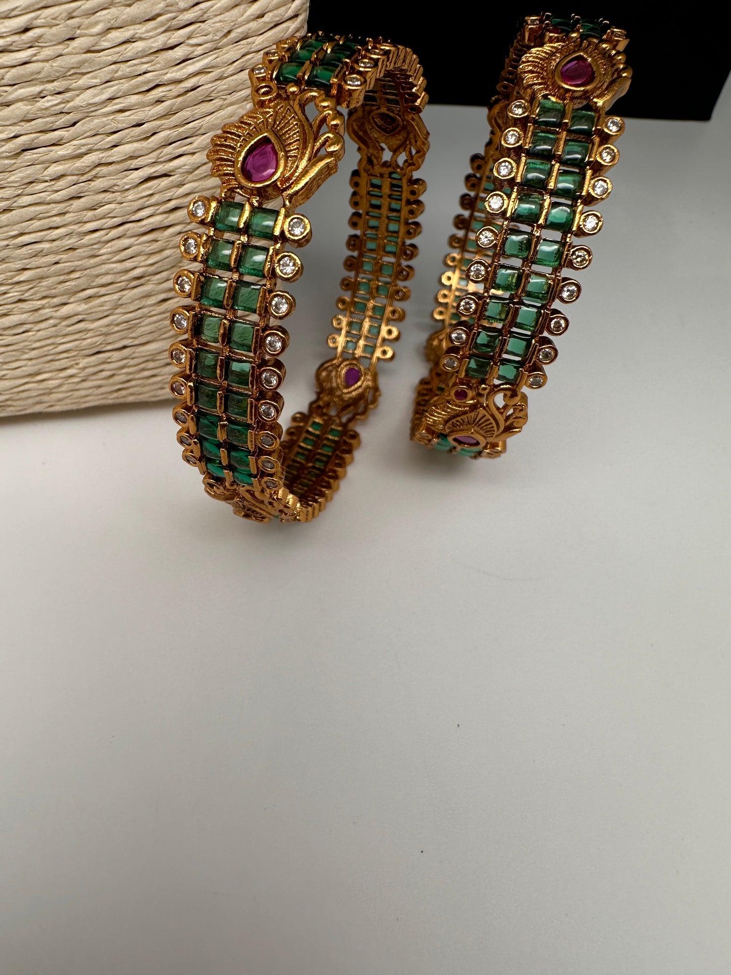 Matte Green Kempu Peacock Bangles