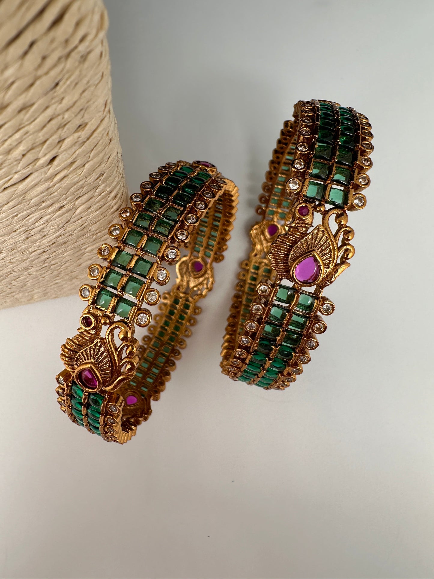 Matte Green Kempu Peacock Bangles