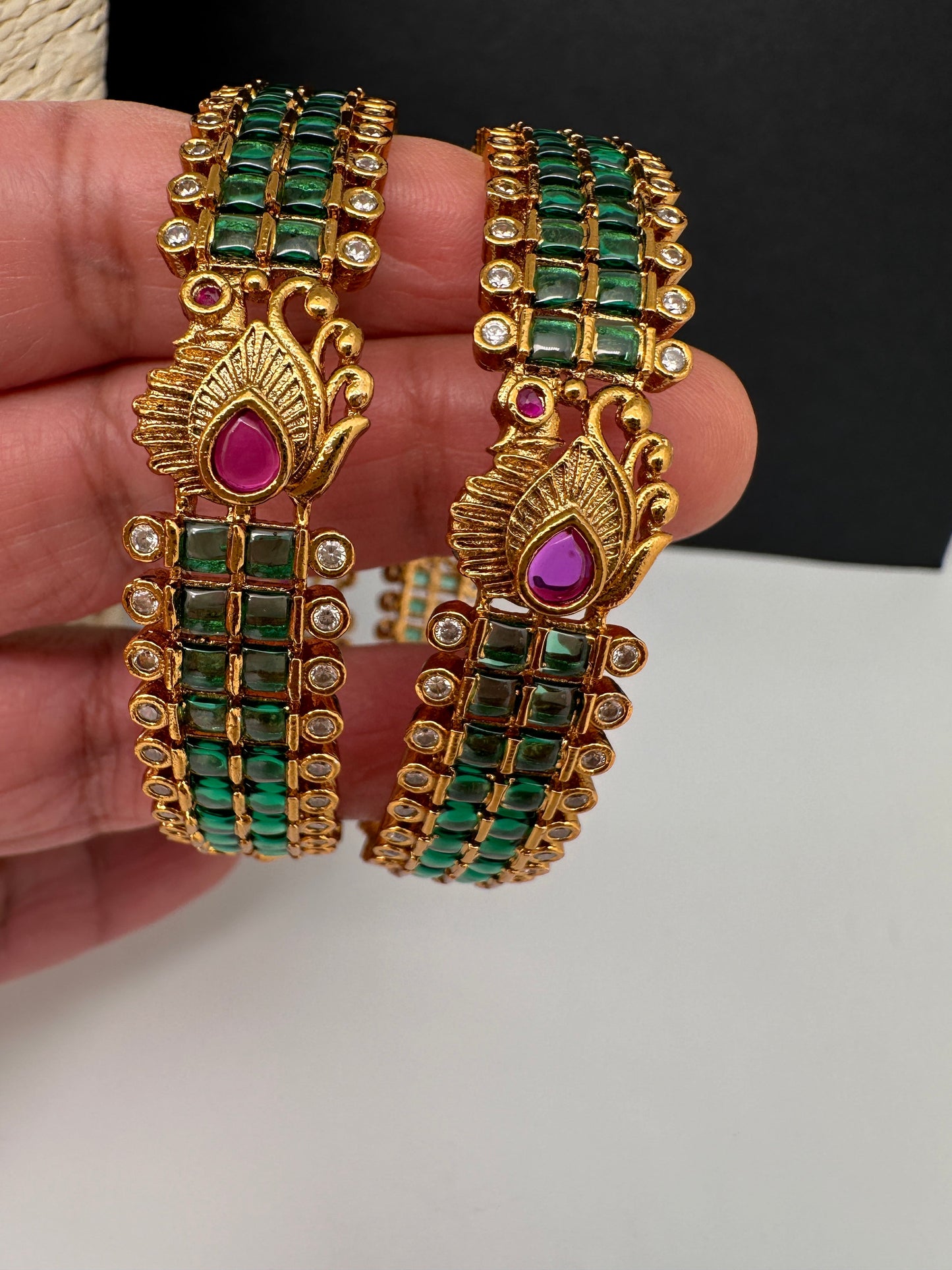 Matte Green Kempu Peacock Bangles