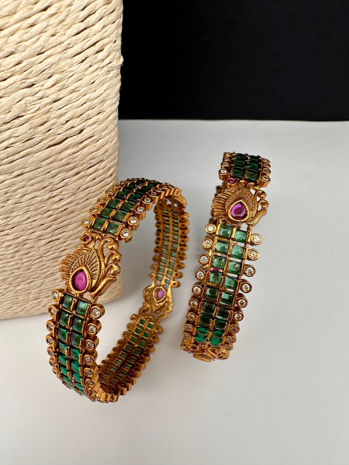 Matte Green Kempu Peacock Bangles