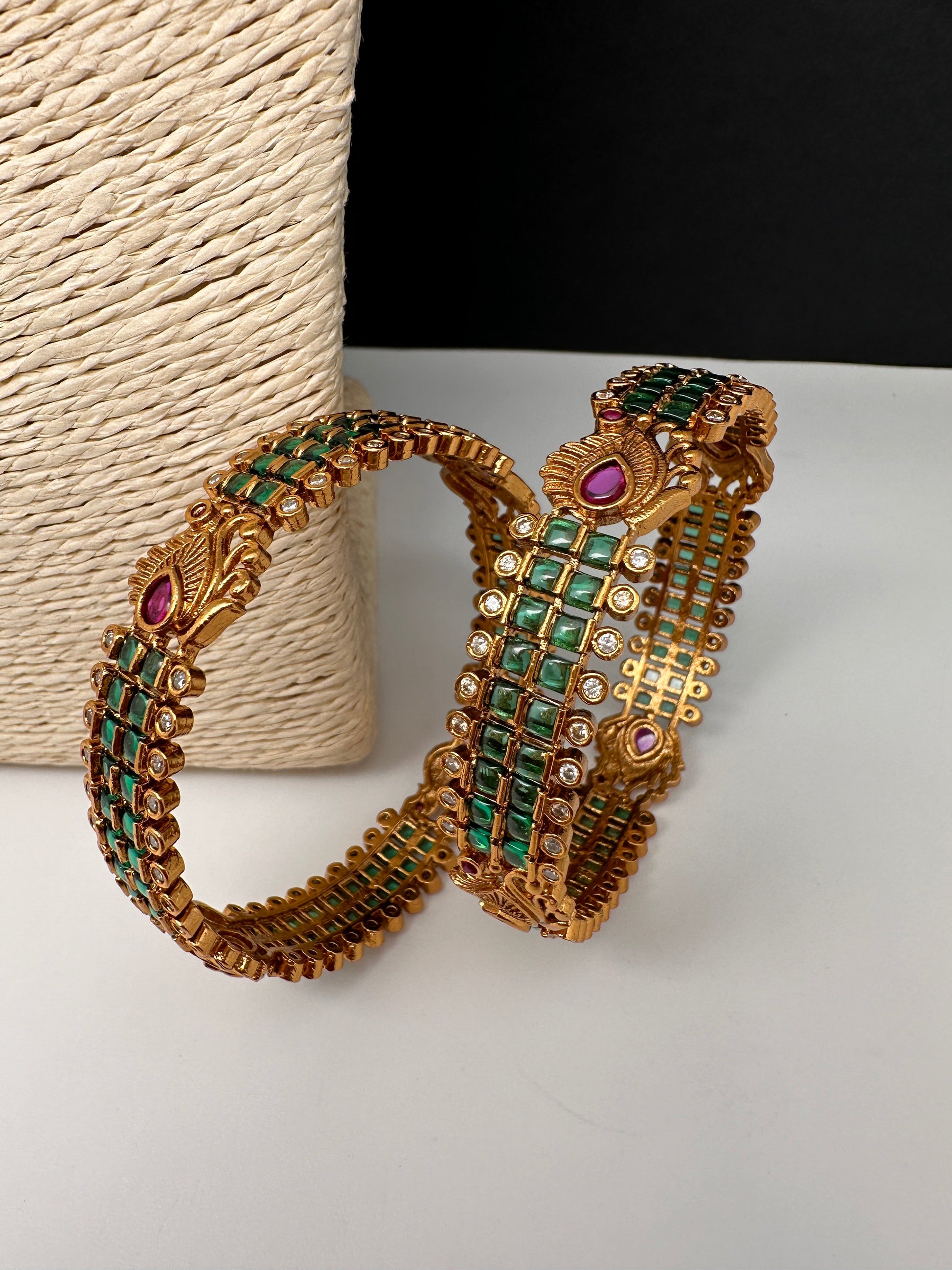 Matte Green Kempu Peacock Bangles