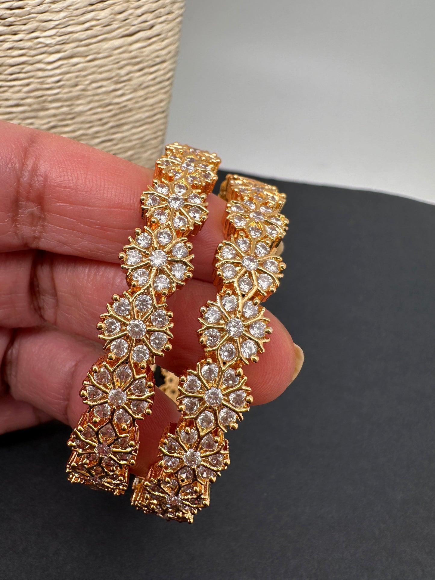 CZ Golden Floral Bangles