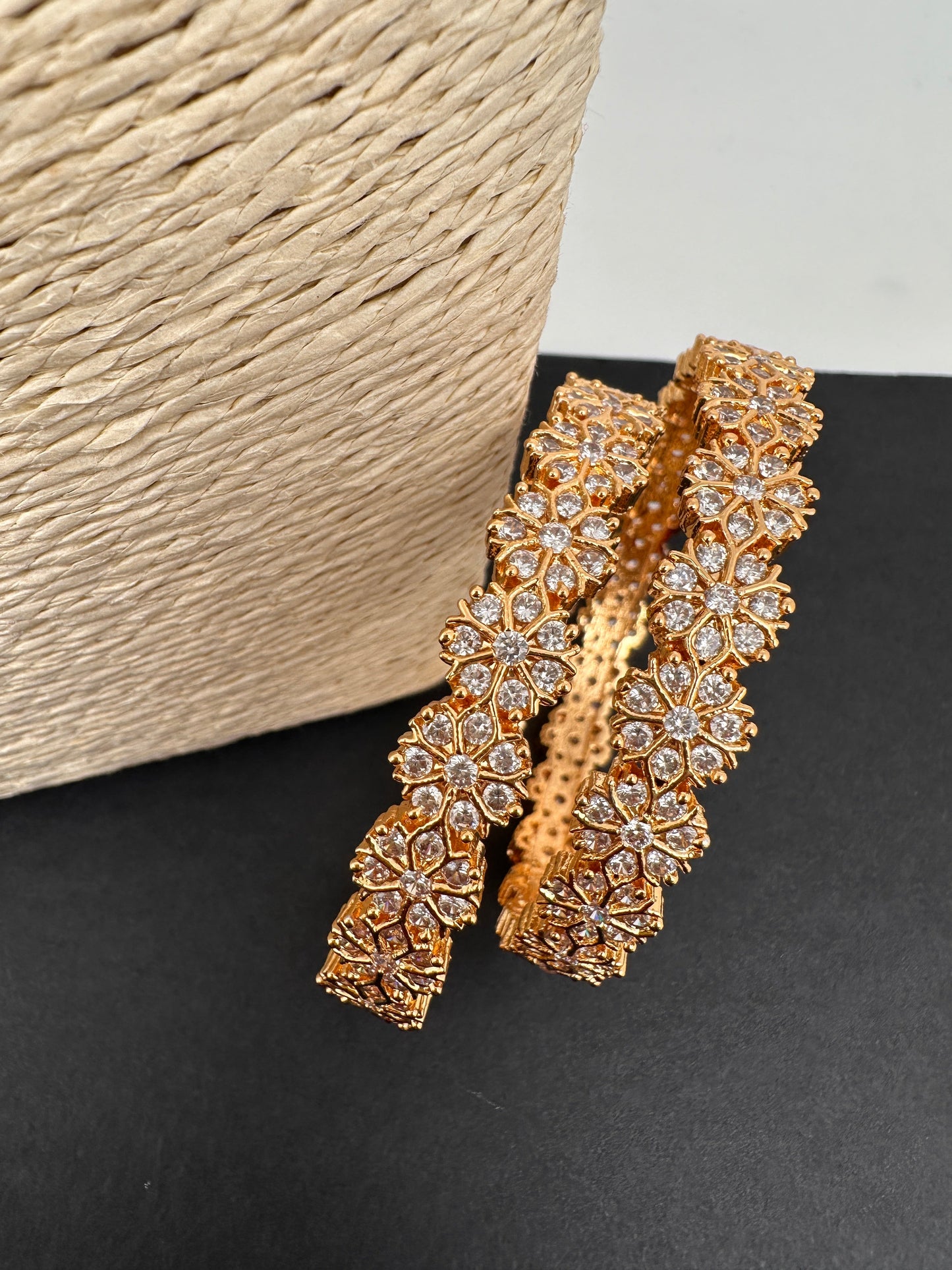 CZ Golden Floral Bangles