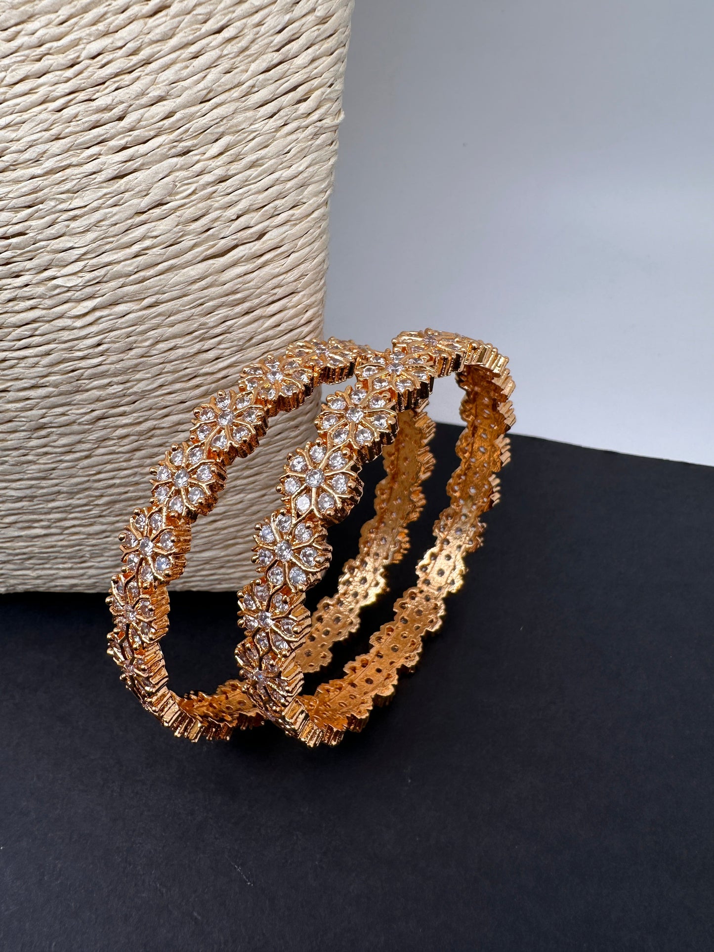 CZ Golden Floral Bangles