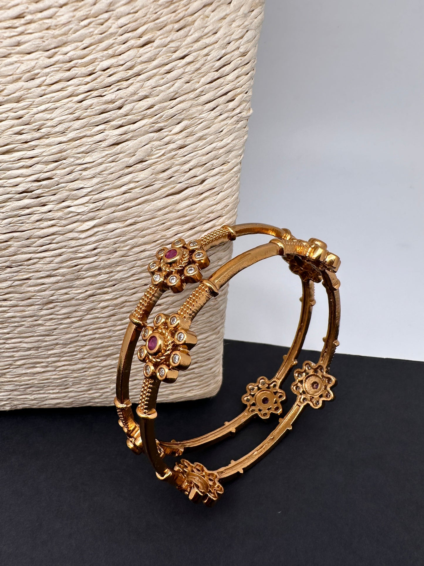 Matte Floral Multi Stone Bangles