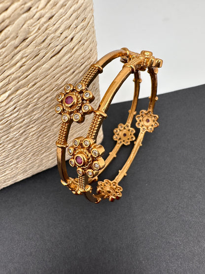 Matte Floral Multi Stone Bangles