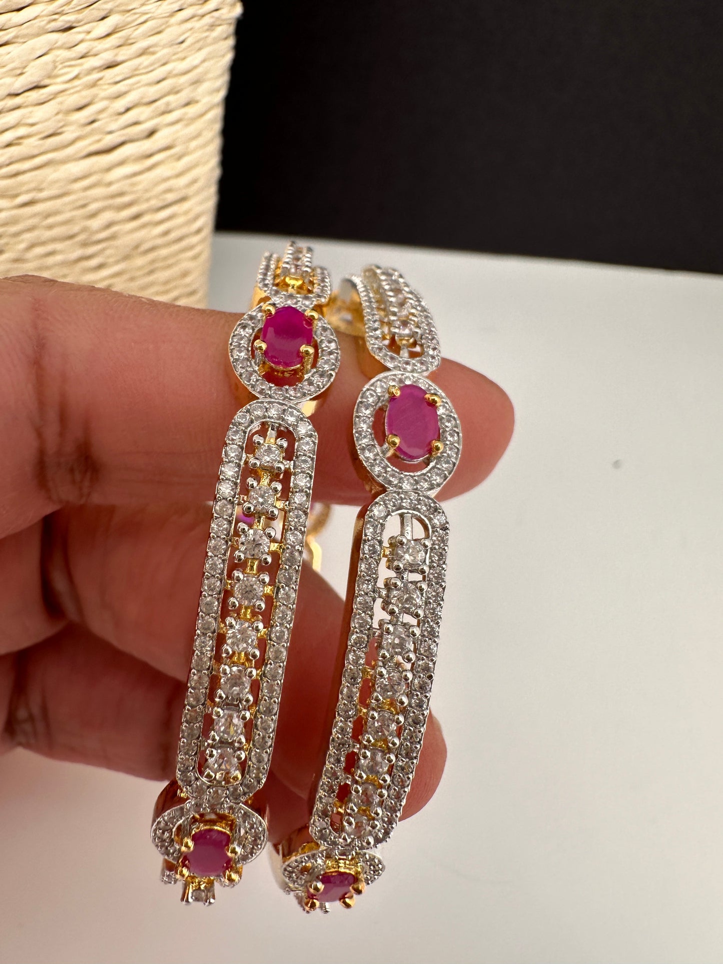 American Diamond Ruby Pink Bangles