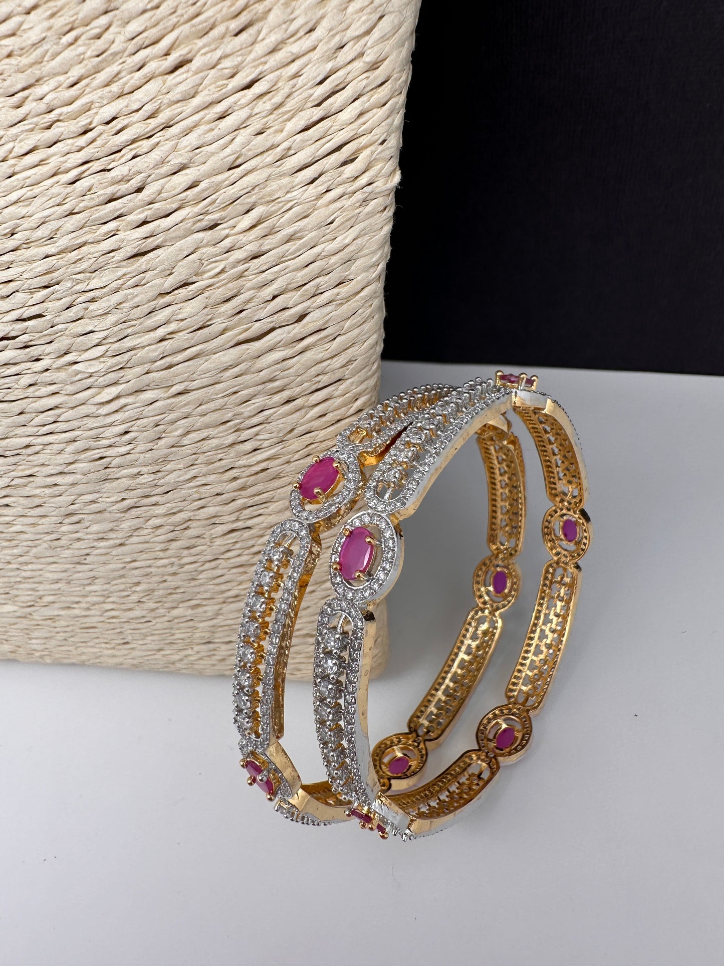 American Diamond Ruby Pink Bangles