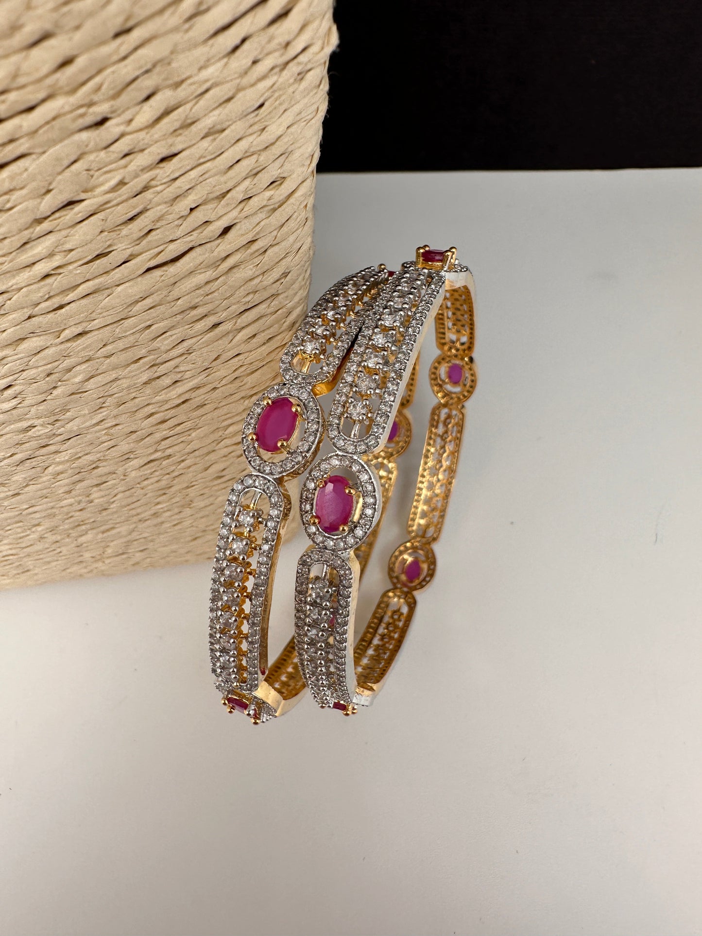 American Diamond Ruby Pink Bangles