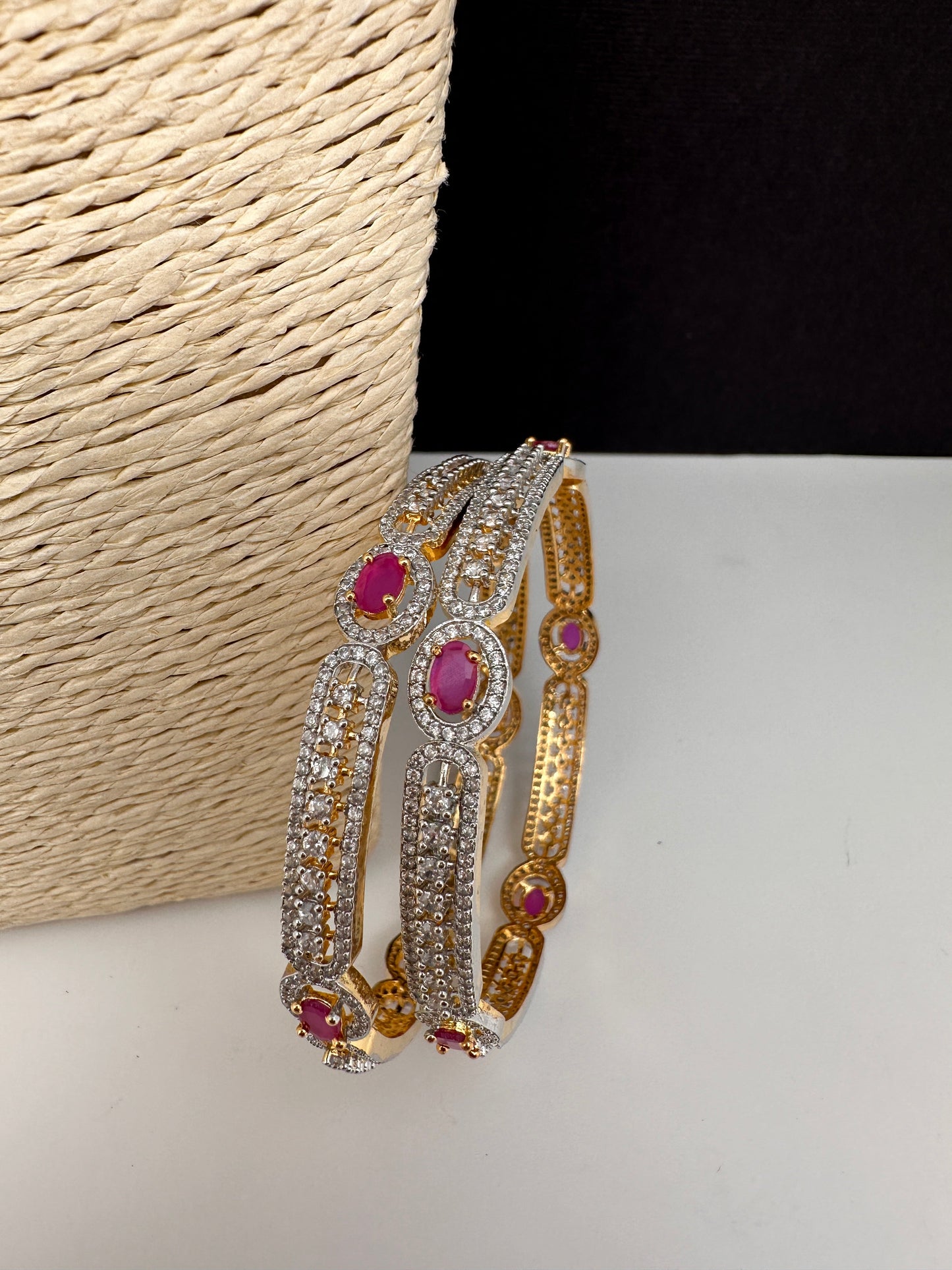 American Diamond Ruby Pink Bangles