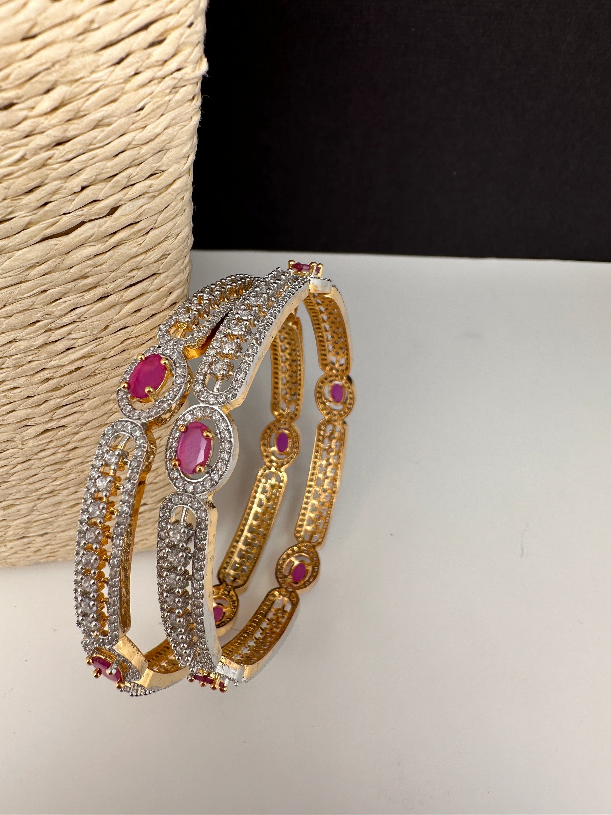 American Diamond Ruby Pink Bangles