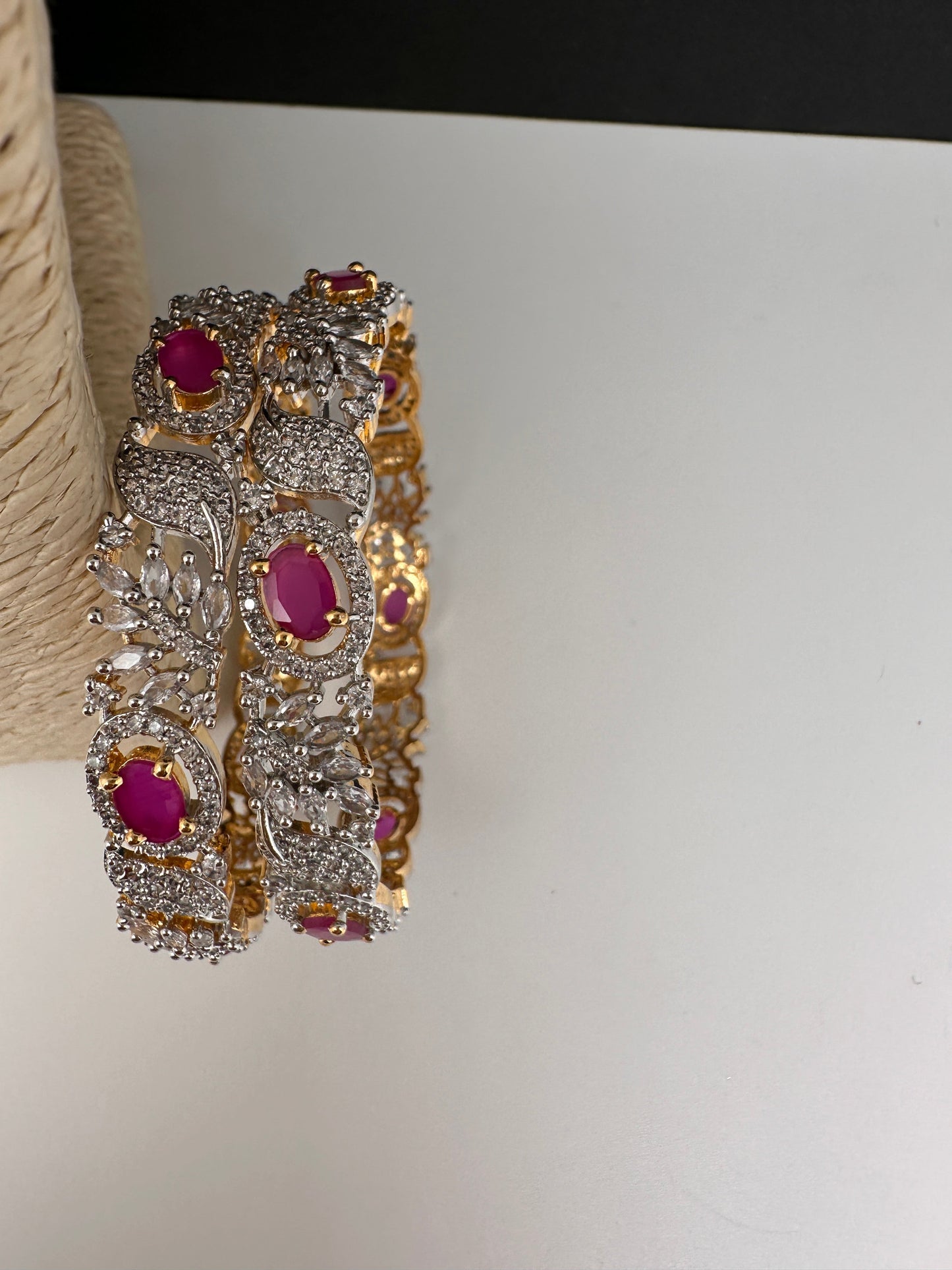 American Diamond Ruby Pink Bangles