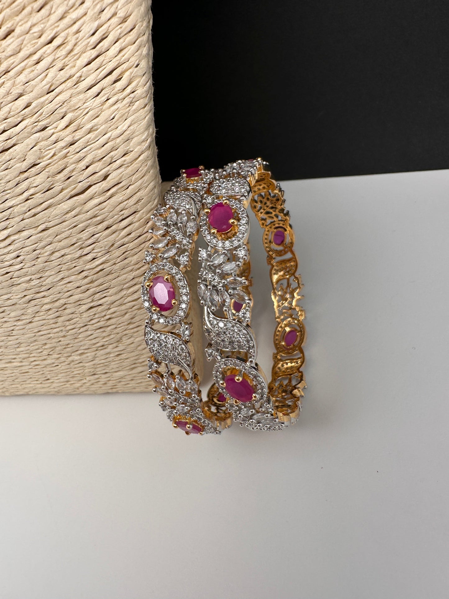 American Diamond Ruby Pink Bangles