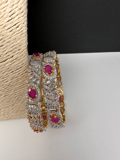 American Diamond Ruby Pink Bangles