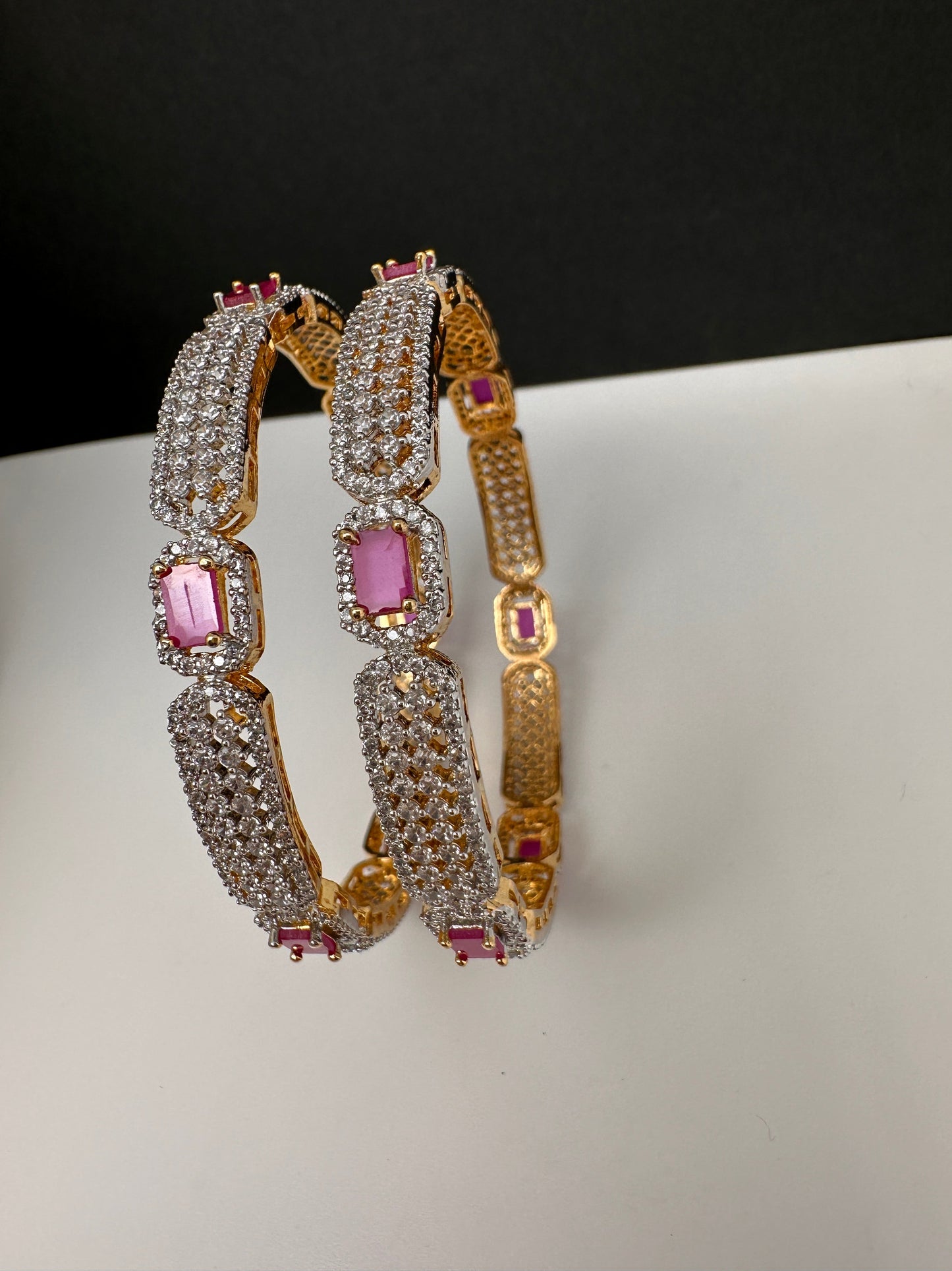 American Diamond Ruby Pink Bangles