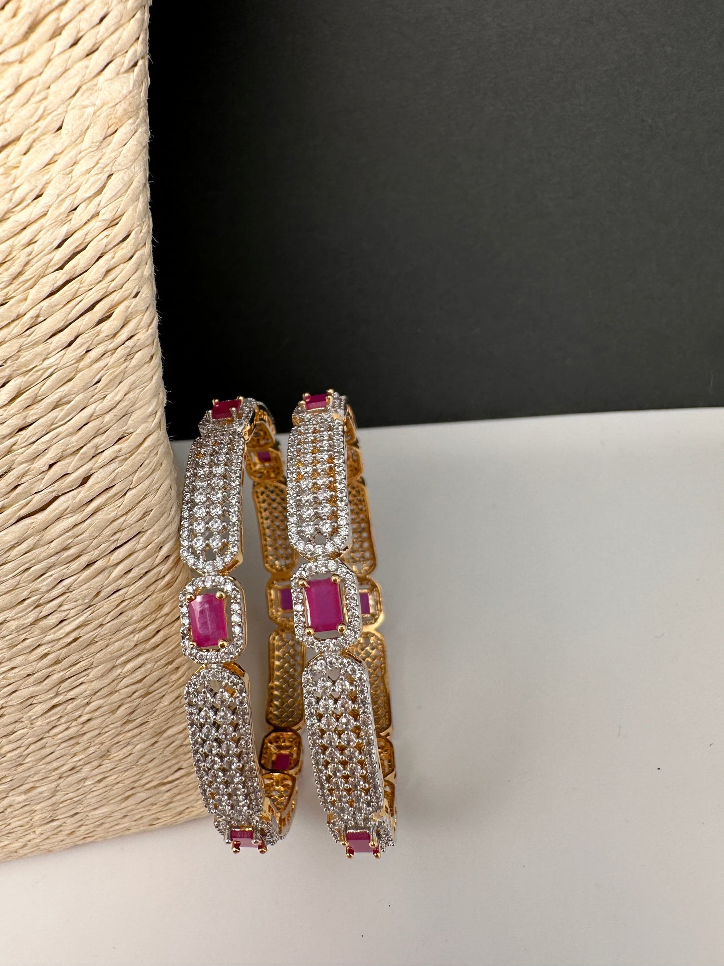 American Diamond Ruby Pink Bangles