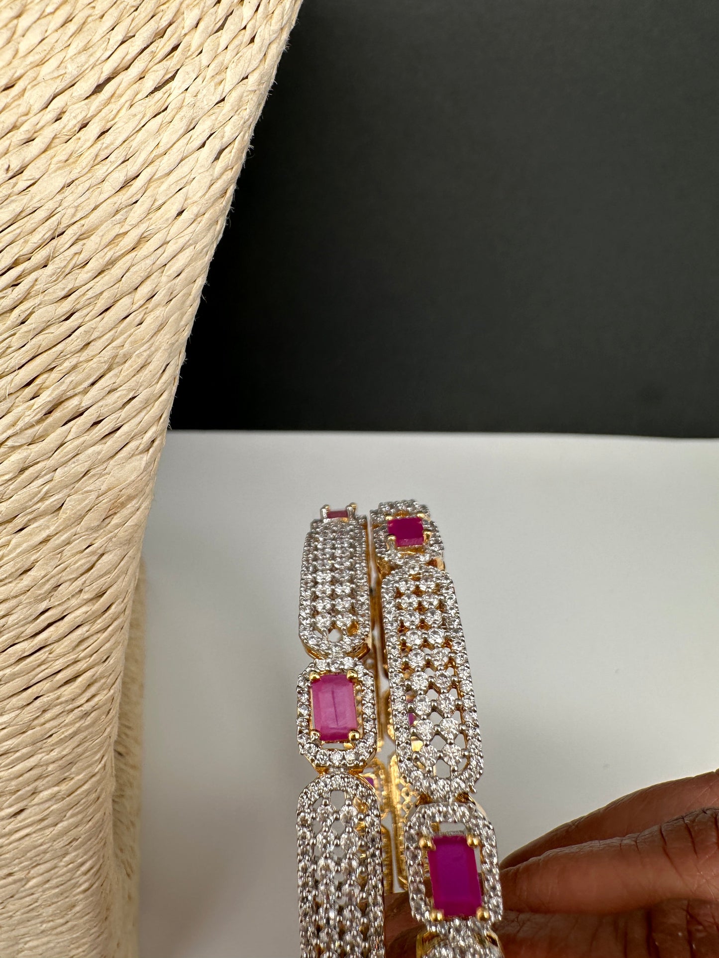 American Diamond Ruby Pink Bangles