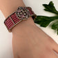 AD openable victorian finish color beads bracelet - Pink