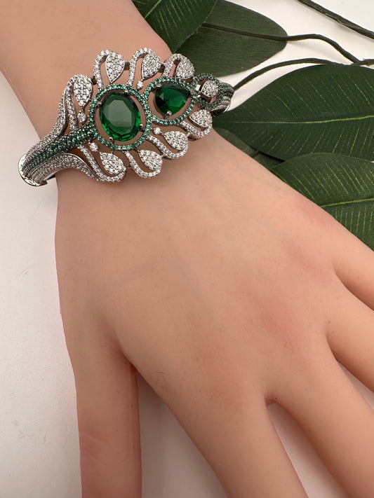 CZ Victorian Micro Setting Finish Color Stone Openable Bracelet - Green