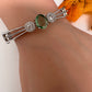 Silver Sleek Color Stone Openable Bracelet - LightGreen