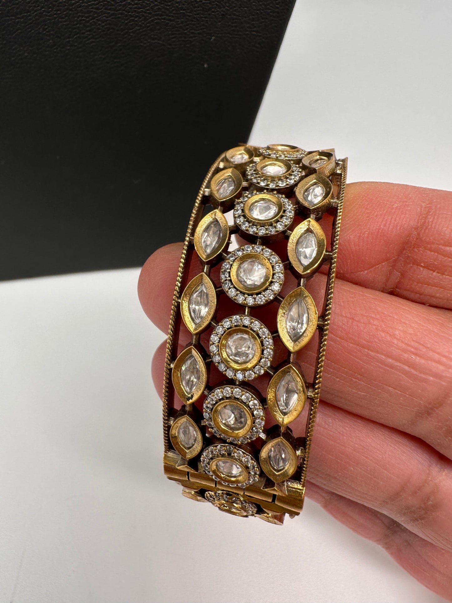 CZ Kundan Victotian Finish Openable Kada Bracelet