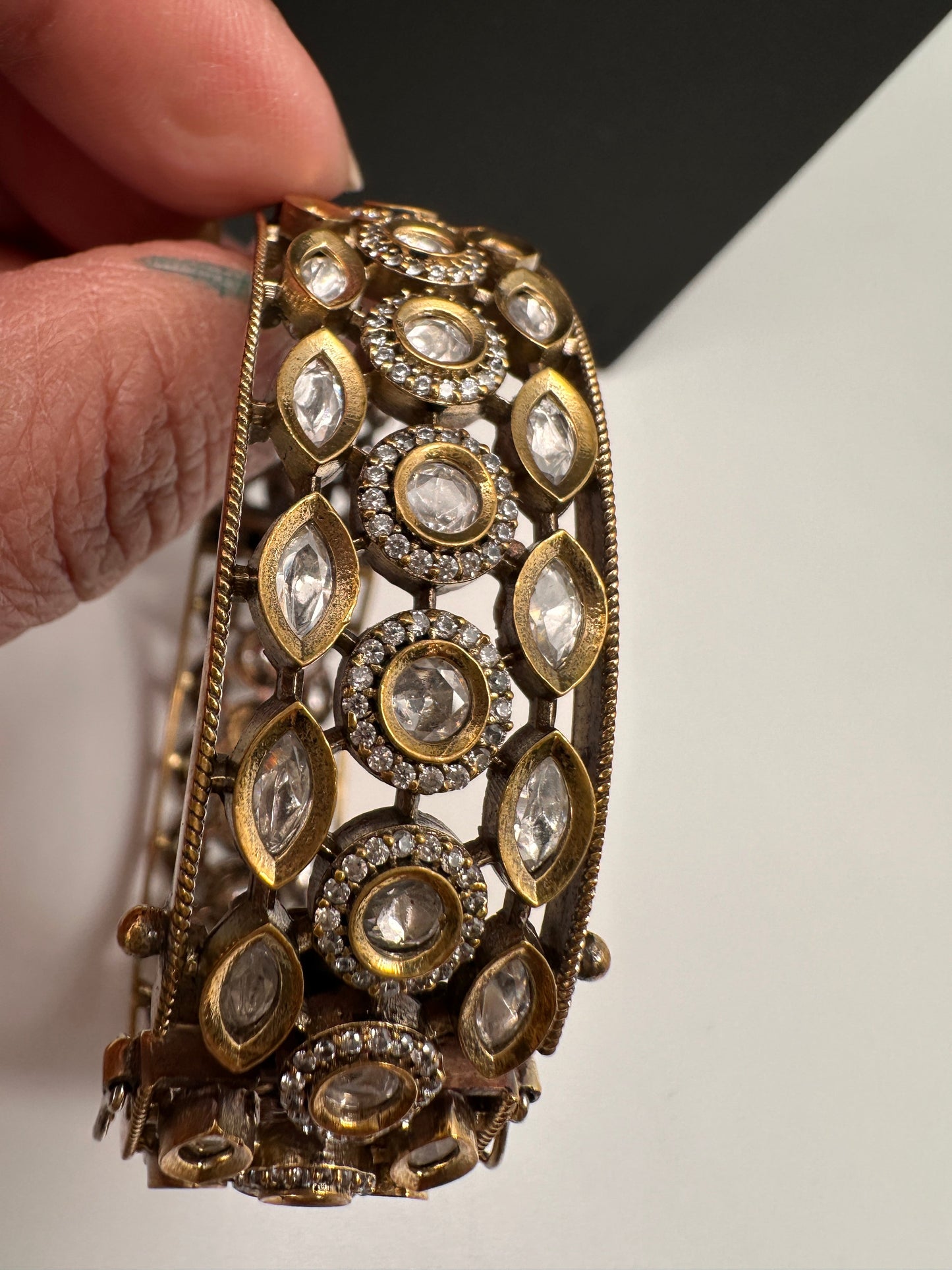 CZ Kundan Victotian Finish Openable Kada Bracelet