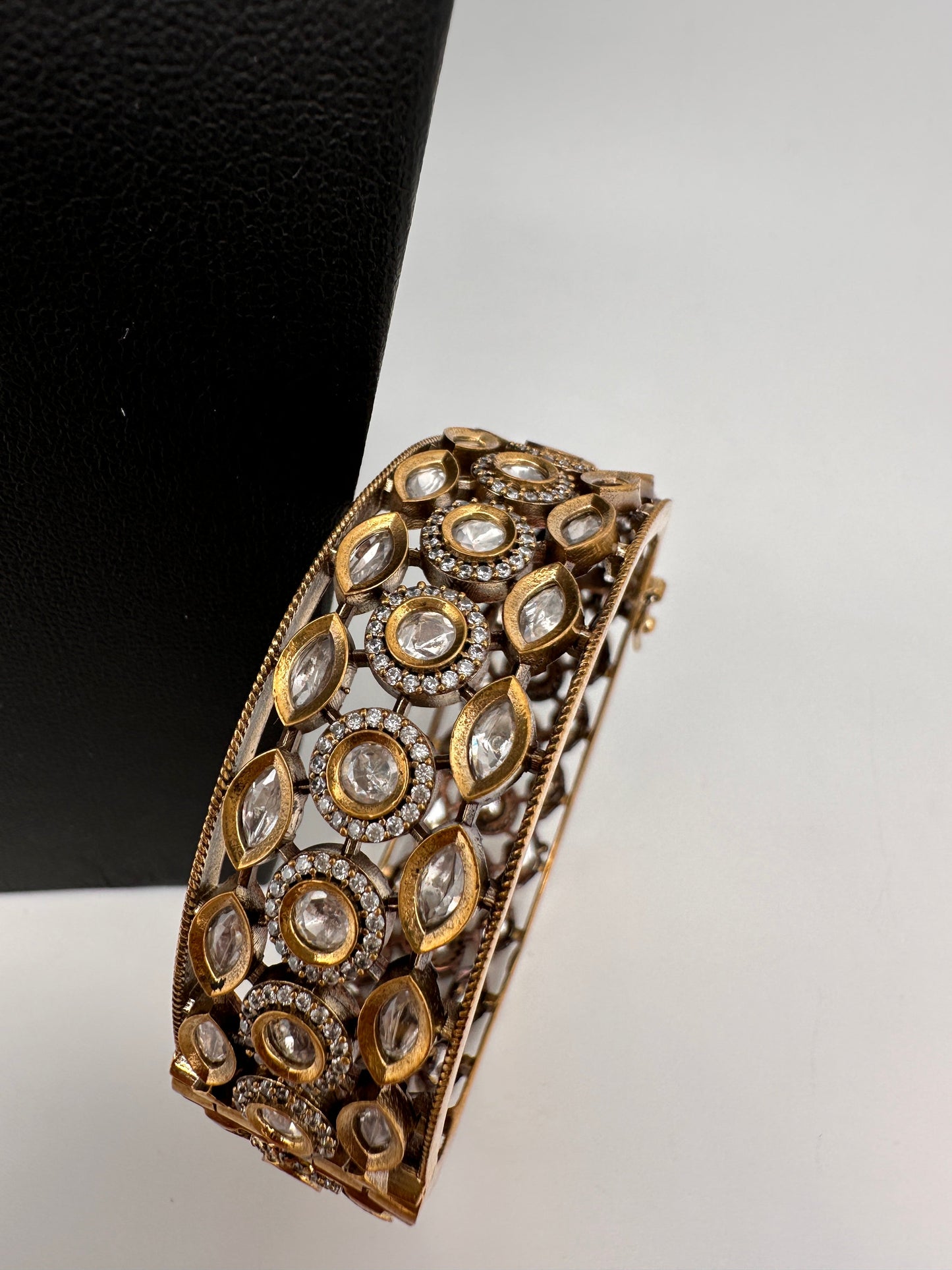 CZ Kundan Victotian Finish Openable Kada Bracelet