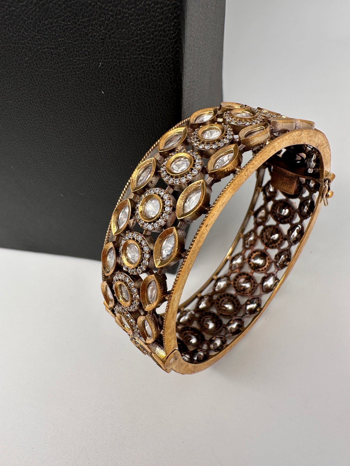 CZ Kundan Victotian Finish Openable Kada Bracelet