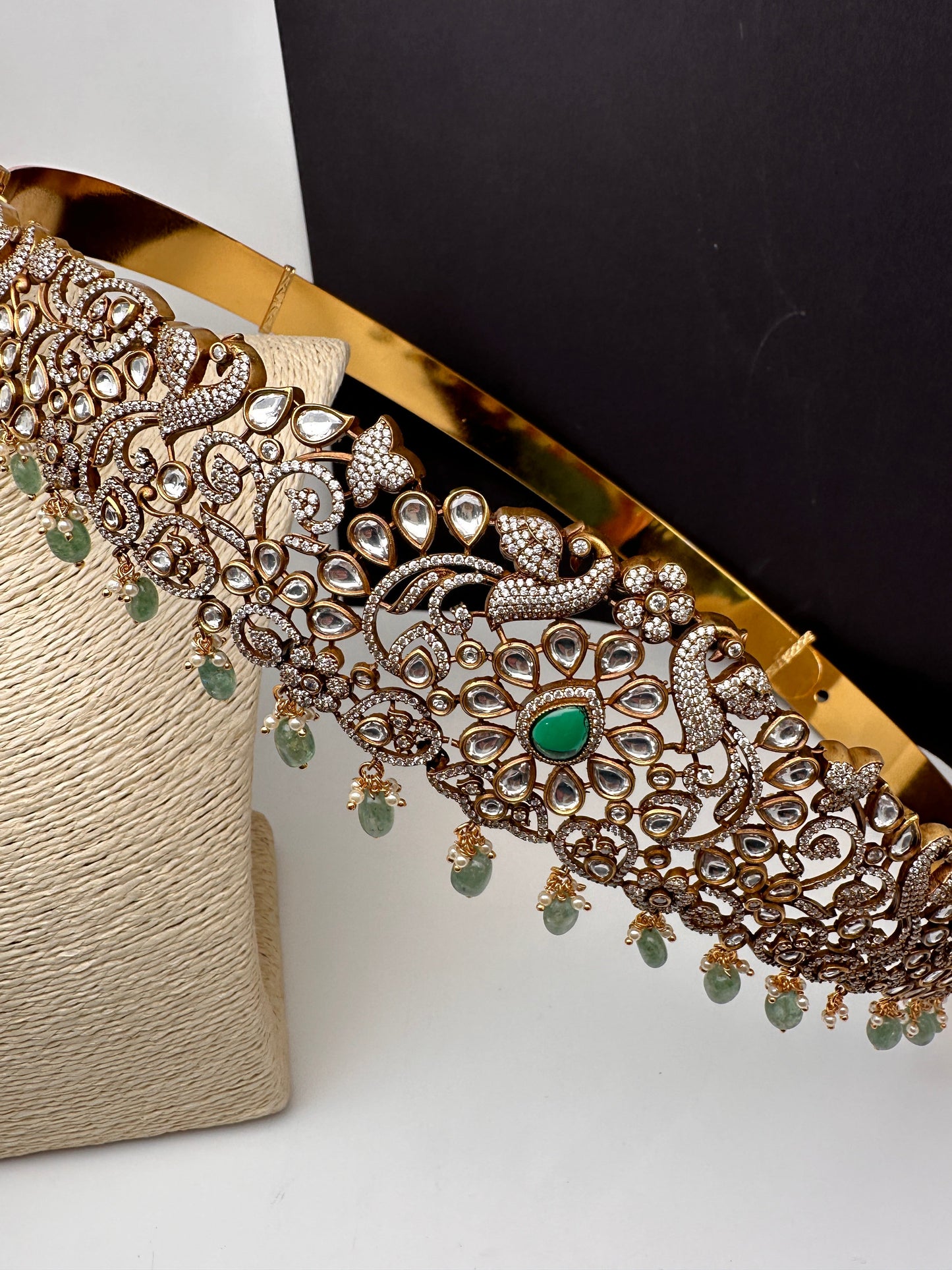 Victorian Kundan Green Emerald Beads Hip Belt Vaddanam